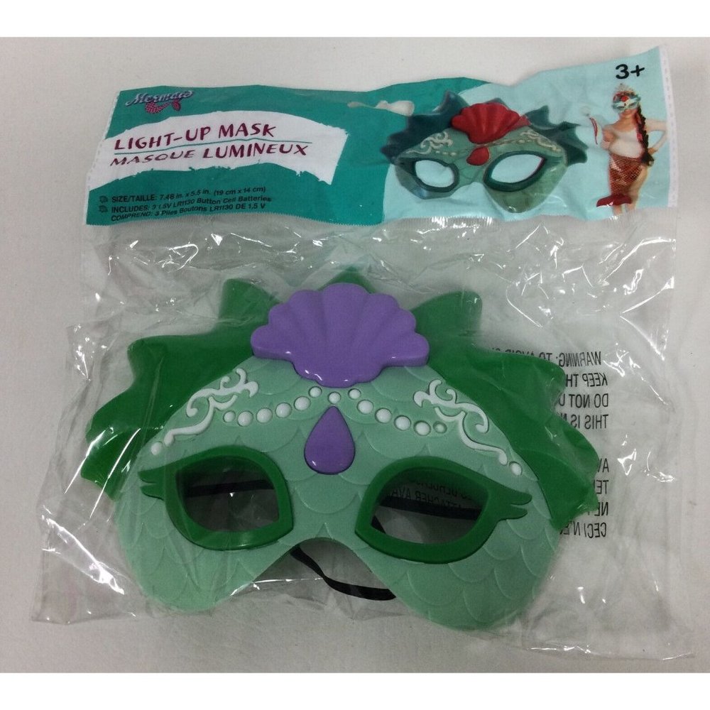 Girls Light Up Mermaid Mask Halloween Costume Accessory Dress Up Green Purple